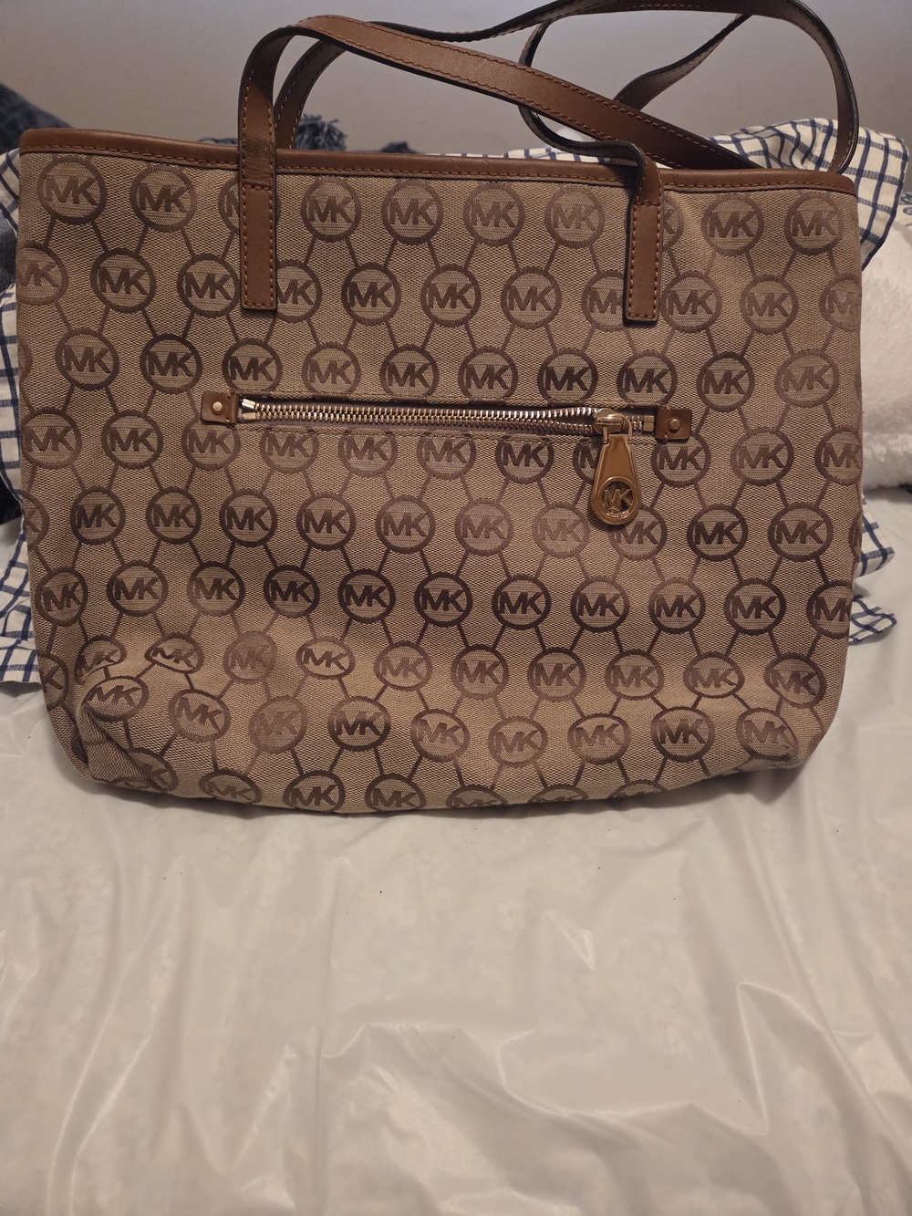 Michael Kors Brown Tan Signature MK Logo Tote